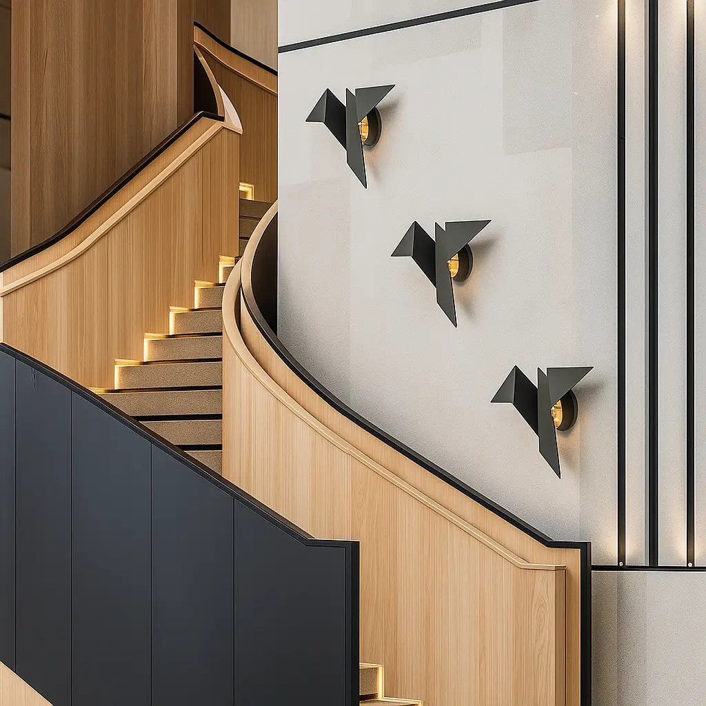 Three ORLUNE HOME Origami LED Wall Lights create elegant, sculptural indoor illumination.