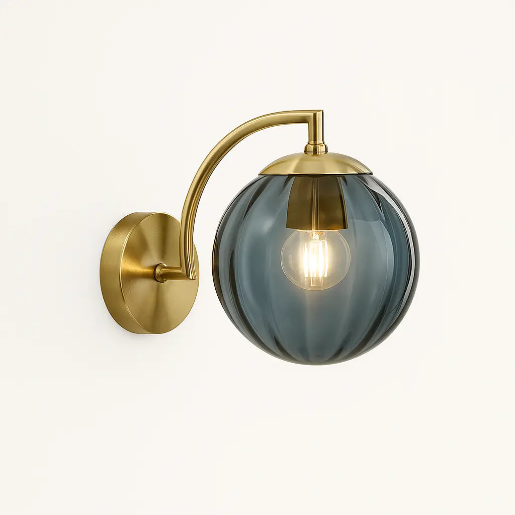 Warm glow radiates through the ribbed glass globe shade, enhancing ambient lighting beautifully.