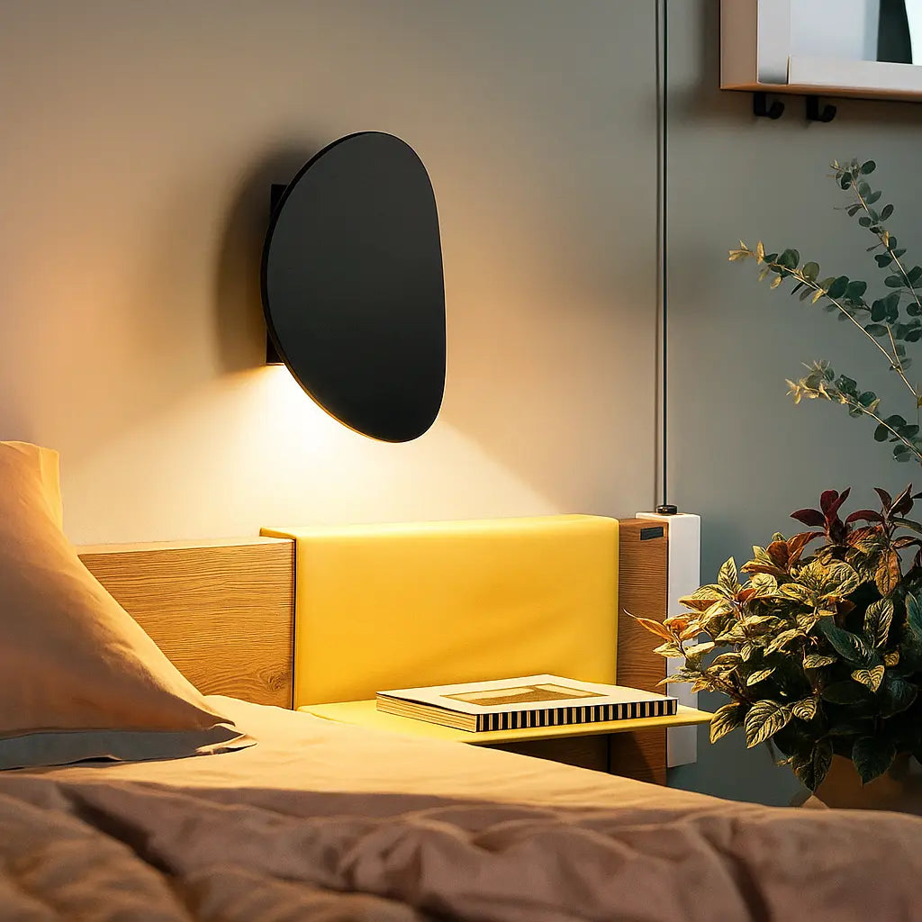 Warm ambient light glows from ORLUNE HOME Modern Round Wall Light LED Aluminum Design.