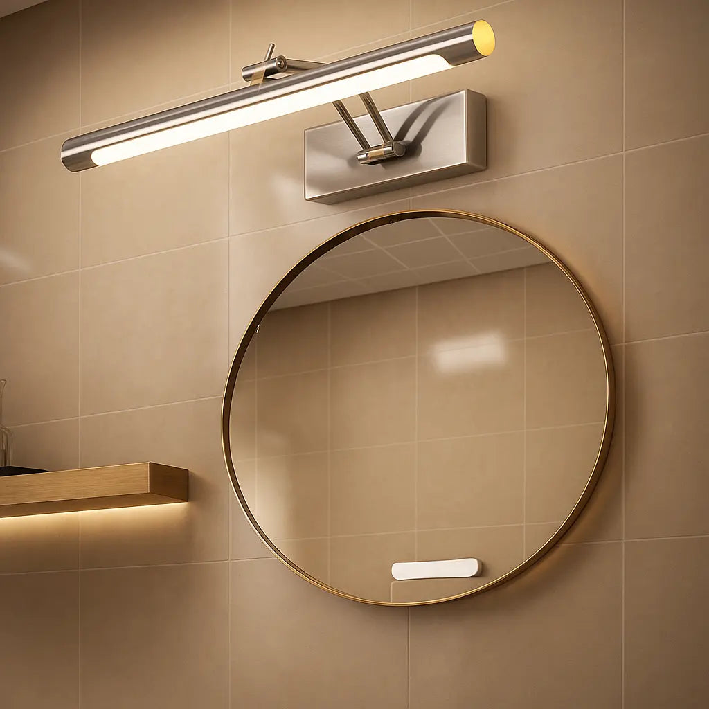 ORLUNE HOME wall sconce casts a soft, elegant LED glow on the wall mirror.