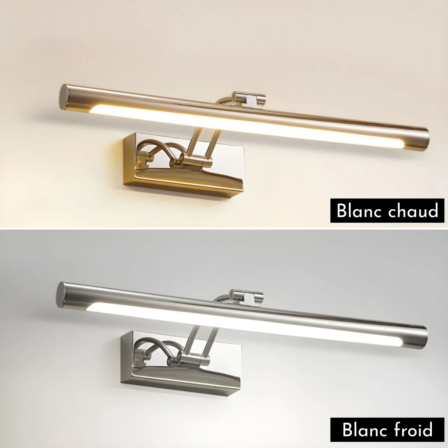 Compare warm "Blanc chaud" and cool "Blanc froid" lighting from the Elegant Shaped Wall Sconce.