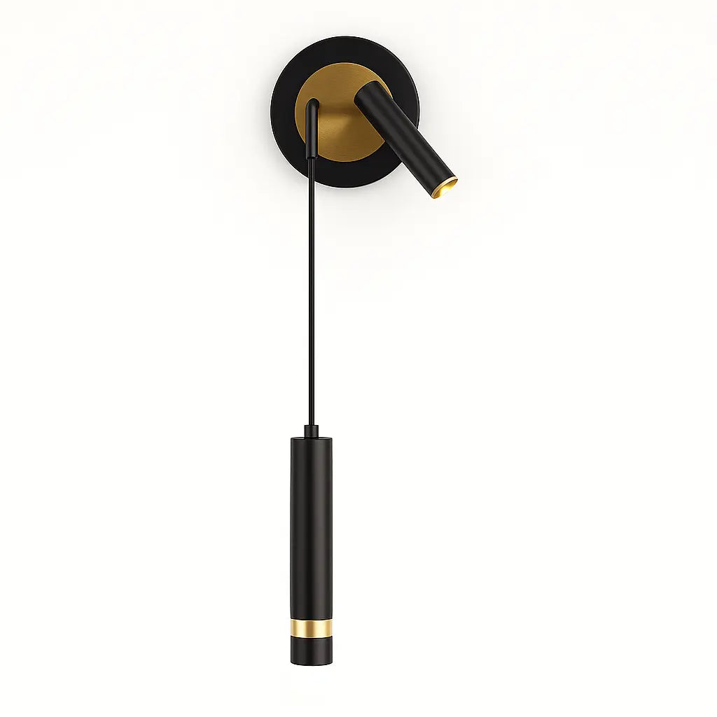 Warm gold LED wall light casts sleek, adjustable illumination with modern cylindrical design.