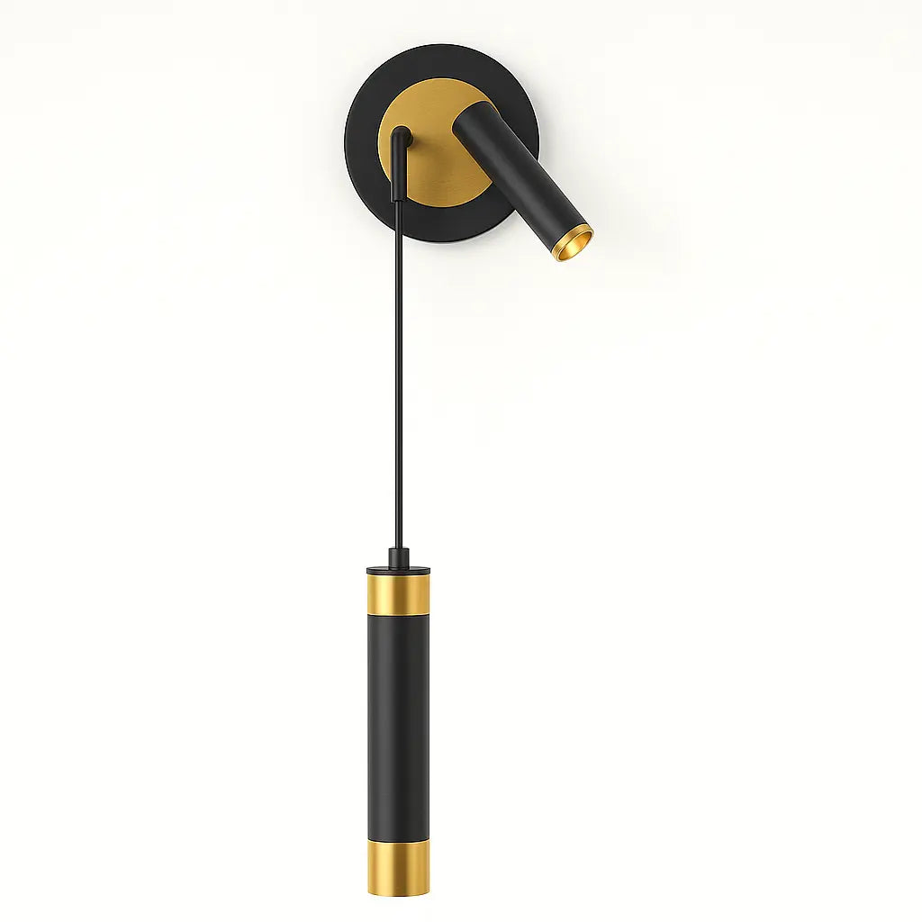 Illuminate your space with this adjustable gold LED wall light’s modern cylindrical glow.