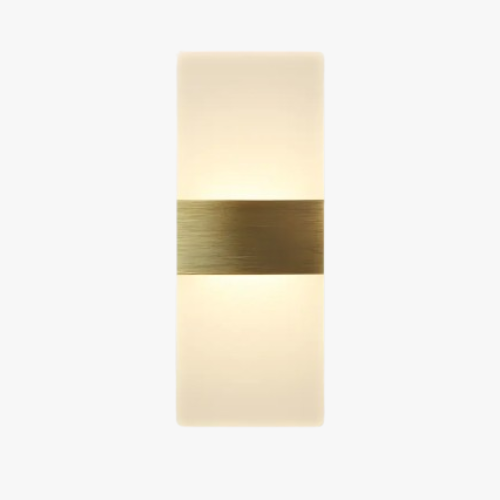 Soft, warm LED glow shines from a sleek gold sconce with acrylic shade.