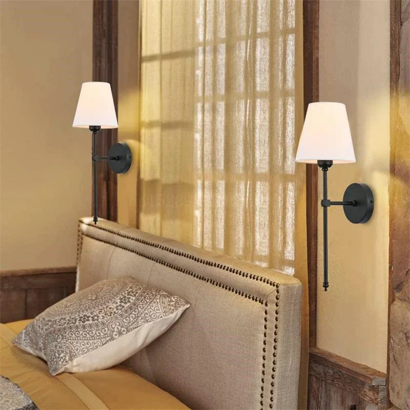 Modern ORLUNE HOME LED Staircase Wall Lights add sleek, ambient illumination beside the bed.