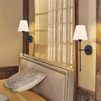 Modern ORLUNE HOME LED Staircase Wall Lights add sleek, ambient illumination beside the bed.